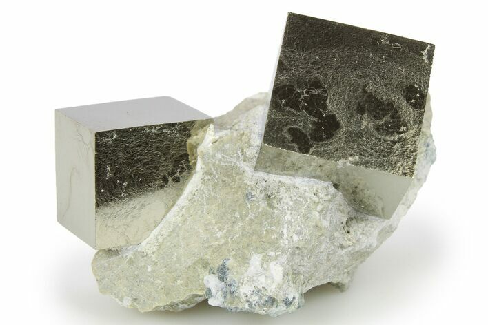 Two Natural Pyrite Cubes In Rock - Navajun, Spain #265320